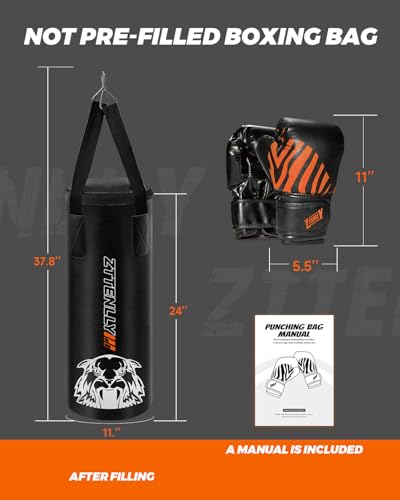 Kids Punching Bag with Gloves - PU Leather & Adjustable Height Strap - Boxing Bag Set for 3-8-14 Years Kids/Youth Great for Boxing, MMA, Kickboxing - style: 3-8 Years(Unfilled)