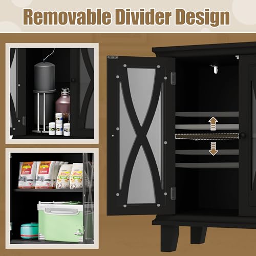 20 Gallon Fish Tank Stand with Cabinet Storage and Power Outlets (4 AC 2 USB), Modern Aquarium Cabinet with Adjustable Shelves, MDF Frame, 298LBS Capacity, Black