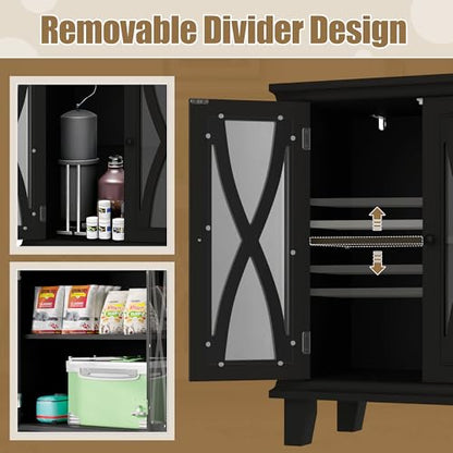 20 Gallon Fish Tank Stand with Cabinet Storage and Power Outlets (4 AC 2 USB), Modern Aquarium Cabinet with Adjustable Shelves, MDF Frame, 298LBS Capacity, Black