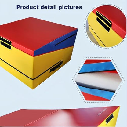 LICOME Folding Incline Gym Mat Tumbling Cheese Wedge Design for Gymnastics, Martial Arts, Dance, Yoga And Stretch Training，After It Can Be Used As A Jumping Box - color: Red Blue Yellow, size: 83x60x35cm