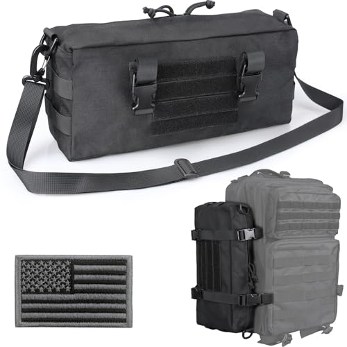 WYNEX Large Molle Pouch, Side Admin Sustainment Pouch for Tactical Backpack | Molle Attachments Bag, Vertical Pack for Military Assault Backpack Army Rucksack, with Shoulder Strap for Use as Sling Bag - color: Black (upgraded)
