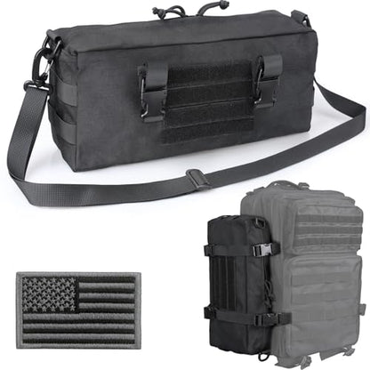 WYNEX Large Molle Pouch, Side Admin Sustainment Pouch for Tactical Backpack | Molle Attachments Bag, Vertical Pack for Military Assault Backpack Army Rucksack, with Shoulder Strap for Use as Sling Bag - color: Black (upgraded)