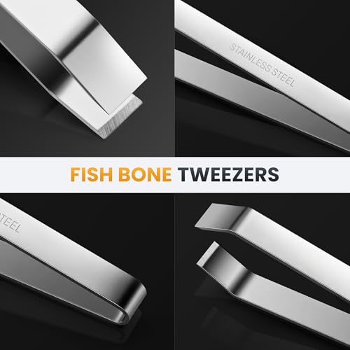 Fish Bone Plier/Tweezers - Fish Bone Remover Stainless Steel Deboning Tools for Food & Kitchen, Salmon, Trout, Non-Slip, 2 Pcs
