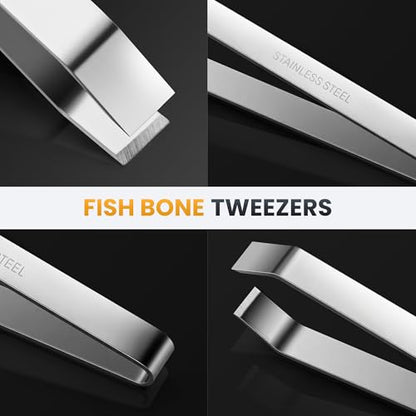 Fish Bone Plier/Tweezers - Fish Bone Remover Stainless Steel Deboning Tools for Food & Kitchen, Salmon, Trout, Non-Slip, 2 Pcs