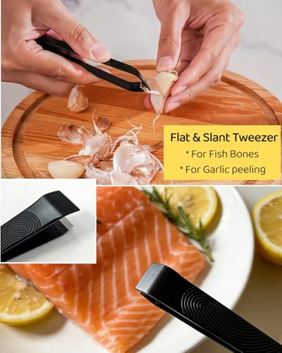 6 PCS Fish Bone Tweezers Set, Stainless Steel Fish Bone Pliers, Kitchen Fish Pin Deboner Tools, Professional Chef Deboning Tweezers, Flat Slant Bone Remover for Salmon, Trout