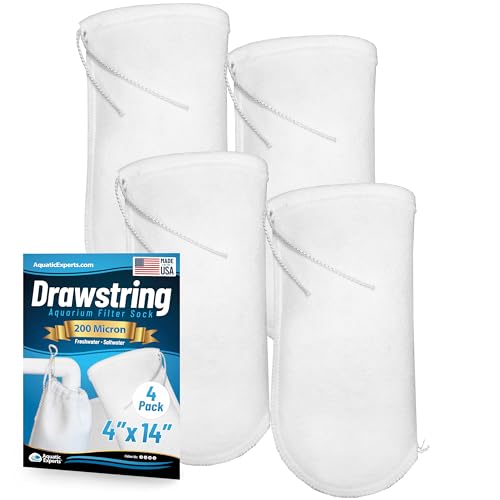 Aquatic Experts 200 Micron Drawstring Filter Socks – Ring-Free Design for Sumps, Saltwater & Freshwater Aquariums, Custom Made in USA (4" x 14", 4 Pack)