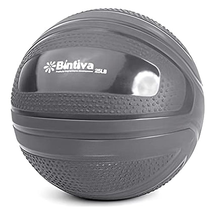 bintiva Non Bounce Slam Ball - Exercise Weighted Deadball for Workout and Fitness Routines - Medicine Dead Weight Ball - color: Black SET - 10 15 20 25 LBs