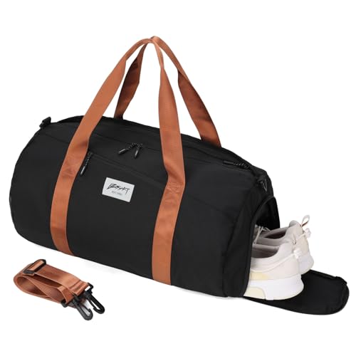 BESMART Gym Bags for Men with Side Pocket,38L Large Sports Gym Duffle Bag | Adjustable Strap&Shoe Compartment, Waterproof, Spacious, Wet Pocket, Durable Duffel Bag for Gym,Travel, Fitness,Black/Brown - color: Black-brown