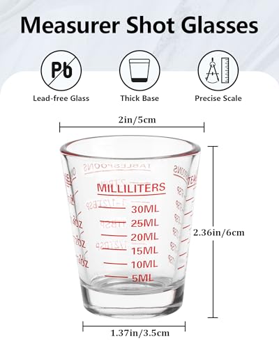 Shot Glasses Measuring Cup Set 4PACK Espresso Shot Glasses Liquid Heavy Glass 26-Incremental Measurement 1 OZ, 2 TBS, 6 TSP, 30 ML Kitchen Tools (Red) - color: 4 Pack-Red