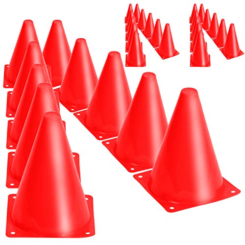 KINJOEK 30 Packs 9 Inch Sports Training Cones, Traffic Cones with Rounded Edges for Safety, Soccer, Football, Basketball Coaching, Agility, Drill Training, Field Marker Cones,Red