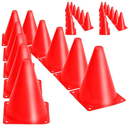 KINJOEK 30 Packs 9 Inch Sports Training Cones, Traffic Cones with Rounded Edges for Safety, Soccer, Football, Basketball Coaching, Agility, Drill Training, Field Marker Cones,Red