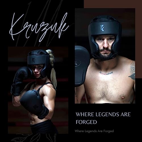 Kruzak Unisex Boxing Headgears - MMA Training, Adjustable Padded, Kara,Muay Thai Headgear, Kickboxing, Sparring, Martial Arts, Karate, Taekwondo MMA Body Equipment - color: Matte Black, size: Large-X-Large