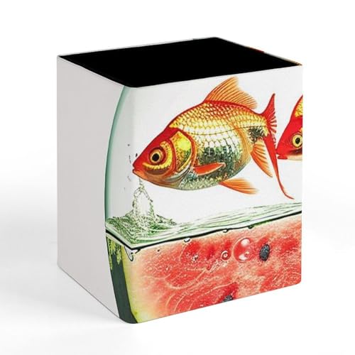 Pen Holder Round Pencil Holder Waterproof Pens Holders Cup Fish Tank And Watermelon Pen Holder for Desk Makeup Brush Holder Pencil Cup Holder for Office Pencils Organizer