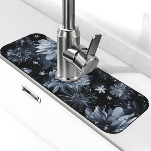 Faucet Draining Mat For Kitchen Sink, Stylized Gray Chrysanthemum Flowers Diatom Mud Absorbent Drain Pad For Bathroom Kitchen Sink Splash Guard Drying Mat - color: Stylized Gray Chrysanthemum Flowers