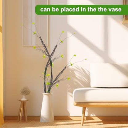 3Pcs 35in Artificial Tree Branches, Realistic Wall Hanging Bendable Tree Vines Twigs Fake Plants Tree Trunk Garland with Leaves Moss for Outdoor Garden Wedding Home Wall Porch Mantel Decoration