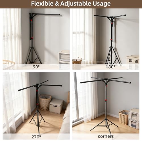 Clothes Drying Rack Foldable, Adjustable Height with Fold Button - size: Height 61 inch-Black