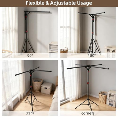 Clothes Drying Rack Foldable, Adjustable Height with Fold Button - size: Height 61 inch-Black