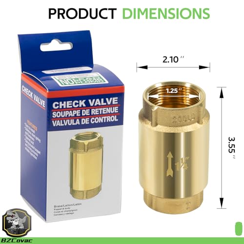 Check Valve with Backflow Prevention, Universal 1-1/4 inch One-Way Female Pipe Thread, Lead-Free Brass Construction, 1.25'' FNPT × 1.25'' FNPT