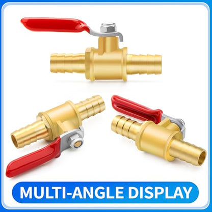 ChillWaves Brass Mini Ball Valve, Shut Off Switch Ball Valve 1/8" Barb with Hose Clamp for Water Air Systems(2-PACK)