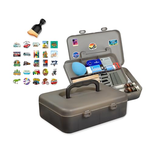 Portable 2 Tier Stacking Plastic Organizer With Multiple Compartments,With 20 Style Stickers And 1 Cleaning Brush For Craft Organizers And Storage,Sewing,Tackle Box,Marker Organizer - color: Black
