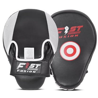 Boxing Pads Curved Focus Mitts, Maya Hide Leather Hook and jab Training Pads, Adjustable Strap Ventilated, MMA Muay Thai Kickboxing Coaching Martial Arts Punching Hand Target Strike Shield - color: Black-Whit