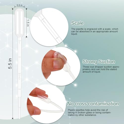 200Pcs 1ML Dropper Pipettes - Disposable Plastic Pipettes for Lab Science, Essential Oil, DIY Art, Medicine - Excellent Suction Without Leakage - size: 1 ML
