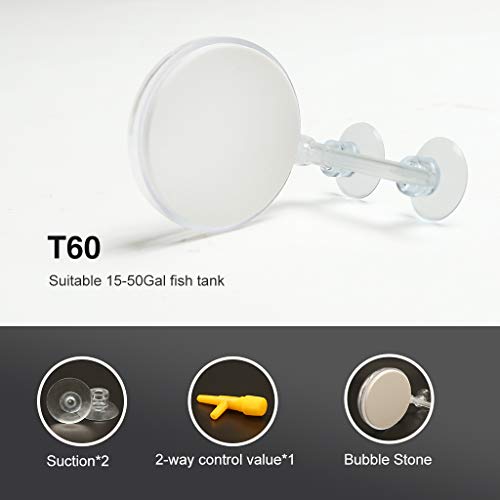 Aquarium Air Stone Fish Tank Nano Bubble Stone Kit with Control Valve Quiet Super-High Dissolved Oxygen Diffuser Makes Super Tiny Bubbles for Fish Tank and Hydroponic (T60)