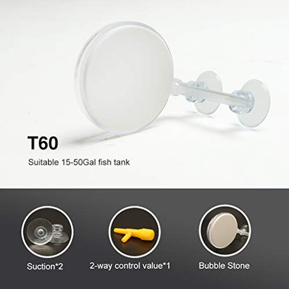 Aquarium Air Stone Fish Tank Nano Bubble Stone Kit with Control Valve Quiet Super-High Dissolved Oxygen Diffuser Makes Super Tiny Bubbles for Fish Tank and Hydroponic (T60)