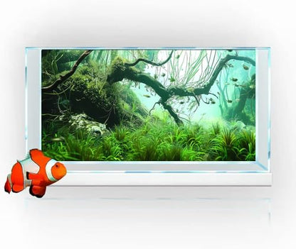 48X24IN Natural Submerged Forest Background Aquarium Background, 3D Image of Underwater Fish Tank Decoration, Greenery with 10 EVA Double-Sided Tape ﻿