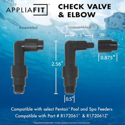 Combination Check Valve and Elbow Compatible with Pentair R172061 and R172061Z for Automatic Chlorine/Bromine Pool and Spa Feeders (3-Pack)