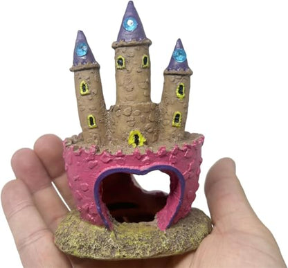 Small Cartoon Aquarium Castle Decor, Mini Cute Pink Castle Hide Cave Hideouts for Small Fishes Shrimp Crab Fish Larvaes Cichlid, Princess Style Castles Statue Birthday Party Table Decor - 11 x 8 cm