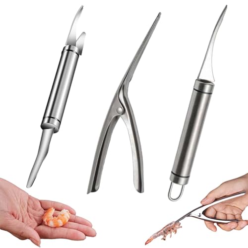 3 Shrimp Deveining Tool, FRIVASTIC Shrimp Peeler Cleaner, Tow-In-One Shrimp Line Knife, Stainless Steel Shrimp Line Knife, Stainless Steel Crawfish Peeler Tool, Shrimp Threader Fishing Line Remover - color: shrimp cleaner