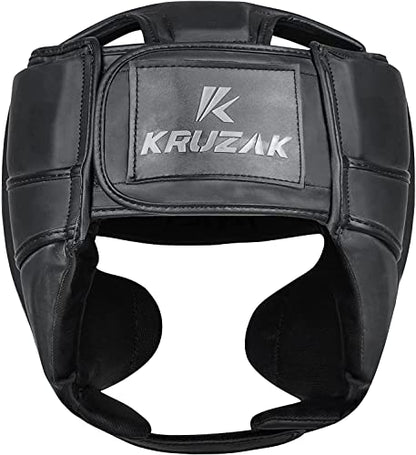 Kruzak Unisex Boxing Headgears - MMA Training, Adjustable Padded, Kara,Muay Thai Headgear, Kickboxing, Sparring, Martial Arts, Karate, Taekwondo MMA Body Equipment - color: Matte Black, size: Small-Medium