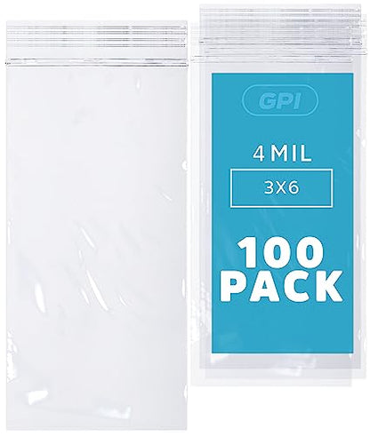 3" x 6" Small Reclosable Zip Bag - Heavy-duty 4 Mil, Bulk Case of 100 - Clear, Resealable Zip Top Lock for Storage & Packaging Food, Nuts, Bolts & Screws. - size: 3" x 6"