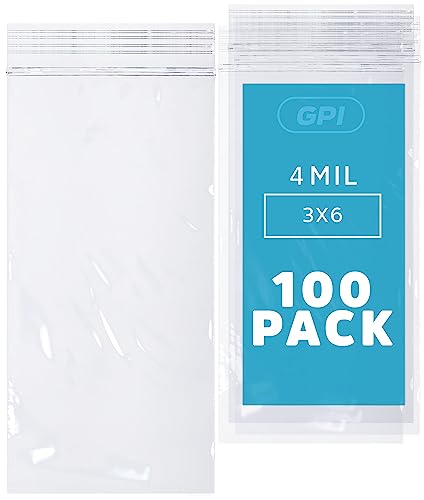 3" x 6" Small Reclosable Zip Bag - Heavy-duty 4 Mil, Bulk Case of 100 - Clear, Resealable Zip Top Lock for Storage & Packaging Food, Nuts, Bolts & Screws. - size: 3" x 6"