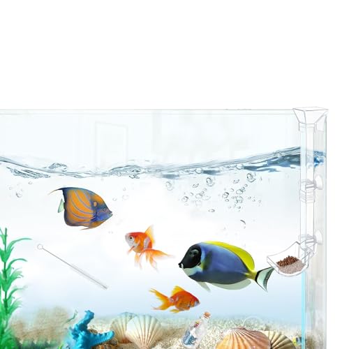 Aquarium Fish Shrimp Feeding Dish Set - Clear Feeder Tube and Dish With Cleaning Brush and Measuring Spoon for Preventing Food Scattering - Supplies for Shrimp Medium