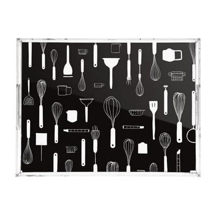 Acrylic Tray Clear Serving Vanity Ottoman Bathroom Coffee Table Countertop Organizer Raised Edge Spill Proof Spatulas Spoons Whisks Black - color: Spatulas Spoons Whisks Black