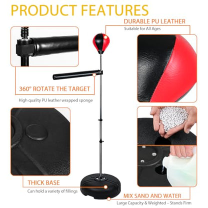 INNOLIFE Boxing Bar with Stand, Adjustable Height Freestanding Punching Bag for Adults, Boxing Training Equipment with Speed Bag for Home Gym, Stress Relief & Fitness, Black & Red