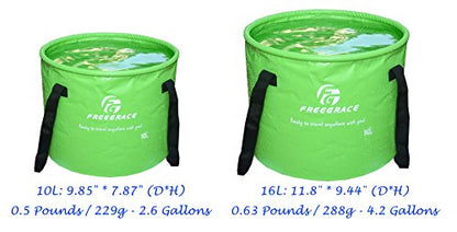 Freegrace Collapsible Bucket with Mesh Tool Pocket - 10L, 16L & 23L Portable Folding Water Container - Heavy Duty 500D Tarpaulin, BPA-Free Wash Basin for Camping, Fishing, RV, and Car Washing - color: Green