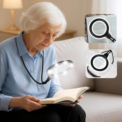 Hands Free Magnifying Glass with Light for Reading and Sewing | 1200mAh Rechargeable Battery • 12 LEDs with 6 Light Modes • Flexible Gooseneck • Adjustable Brightness • 4.6" Acrylic Lens - size: 4.6"