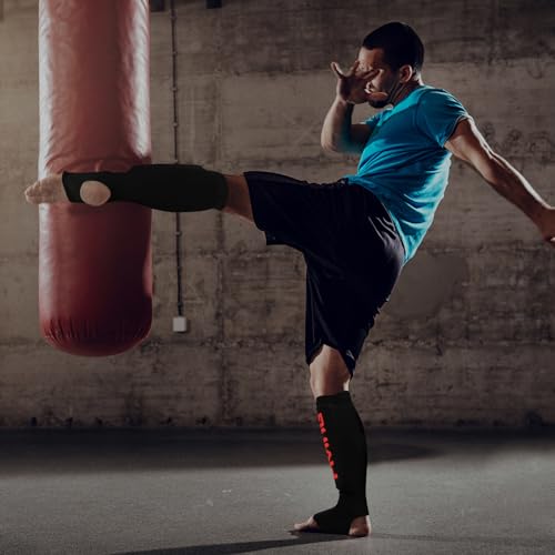 Elastic Cloth Shin Guards for MMA, Muay Thai and Kickboxing - color: Black/Red, size: Large