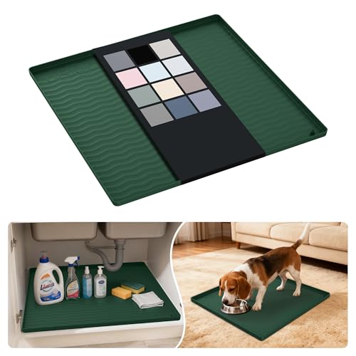 Waterproof Silicone Under Sink Mat 19'' x 19'' Shelf Liner for Kitchen and Bathroom, Cabinet and Counter Protector, Storage and Organizers, Litter Mat, Pet Cat Puppy Essentials(Green) - color: Green, size: 19"W x 19"L