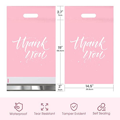 Metronic Thank You Poly Mailers 14.5x19 50 Pcs, Easy to Carry Shipping Bags with Handle, Self Seal Mailers Poly Bags for Small Business Packing and Shipping, Large Package Bags Mailing Bags, Pink - color: Pink, size: 14.5X19" 50PC