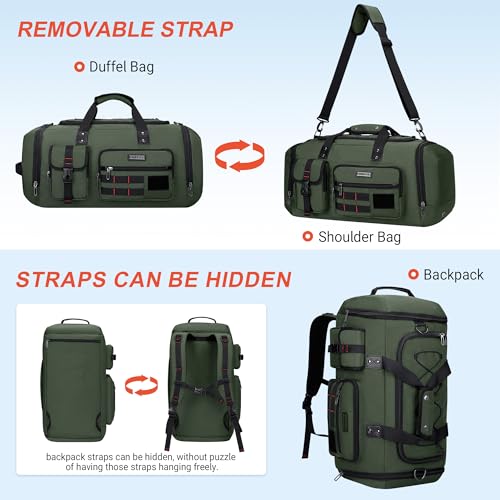 WITZMAN Duffle Bag for Men 3 in 1 Convertible 40L Nylon Gym Travel Backpack | Multi-pockets with Shoe Compartment and Dry-wet Pocket, One Duffel Bag for Sports, Weekender, Overnight, B693 Army Green - color: Army Green