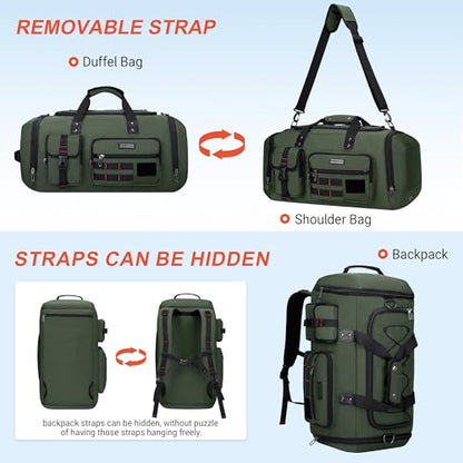 WITZMAN Duffle Bag for Men 3 in 1 Convertible 40L Nylon Gym Travel Backpack | Multi-pockets with Shoe Compartment and Dry-wet Pocket, One Duffel Bag for Sports, Weekender, Overnight, B693 Army Green - color: Army Green
