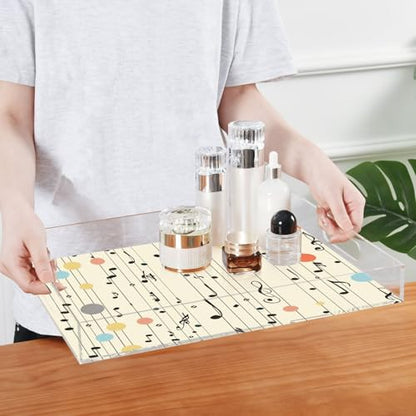 Acrylic Tray Clear Serving Vanity Ottoman Bathroom Coffee Table Countertop Organizer Raised Edge Spill Proof Multicolor Dot Music Notes - color: Multicolor Dot Music Notes