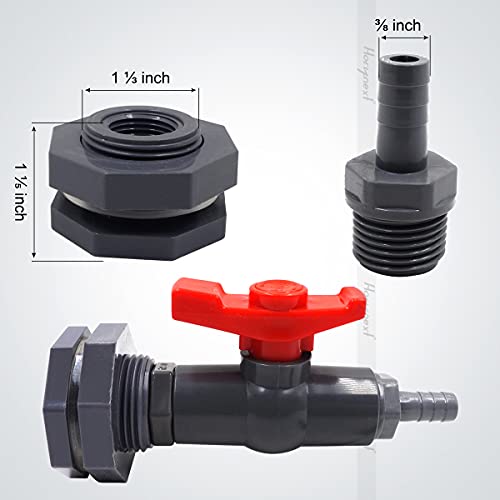 rain barrel spigot kit within 3/4 inch pvc bulkhead adapter 3/4" valve 3/8" plastic barb fitting, for 5/2.5/50/55/100 gallon water tank garden bucket outdoor rainwater collection - color: 3/4 inch valve-3/8 inch barb Red