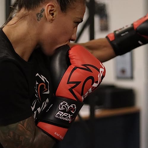 RIVAL Boxing RFX-Guerrero-V Bag Gloves, Multi-Layered Inner Foam Padding (HDEF), Premium Leather, Wrist Lock 2 System - color: Red/Black, size: 8 oz.