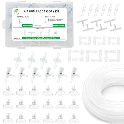 LINLAN 26 Feet 3/16''Silicone Airline Tubing with DIY Storage Box, Aquarium Air Pump Accessory Kit, 4 Check Valves, 6 Control Valves, 24 Connectors, 18 Suction Cup, for Fish Tank - size: 26 Feet Air Tubing