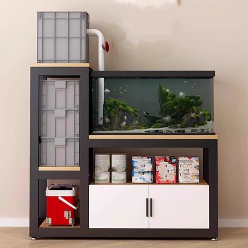 Aquarium Stand with Storage, Breeder Turtle Terrarium Stand Rack, Sturdy Steel Frame, Non - Slip Pads, Fit Living Room/Office(Black,130cm/51.2in) - color: Black, size: 130cm/51.2in